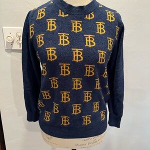 Navy and Gold Patterned TB Sweater Size S AS IS